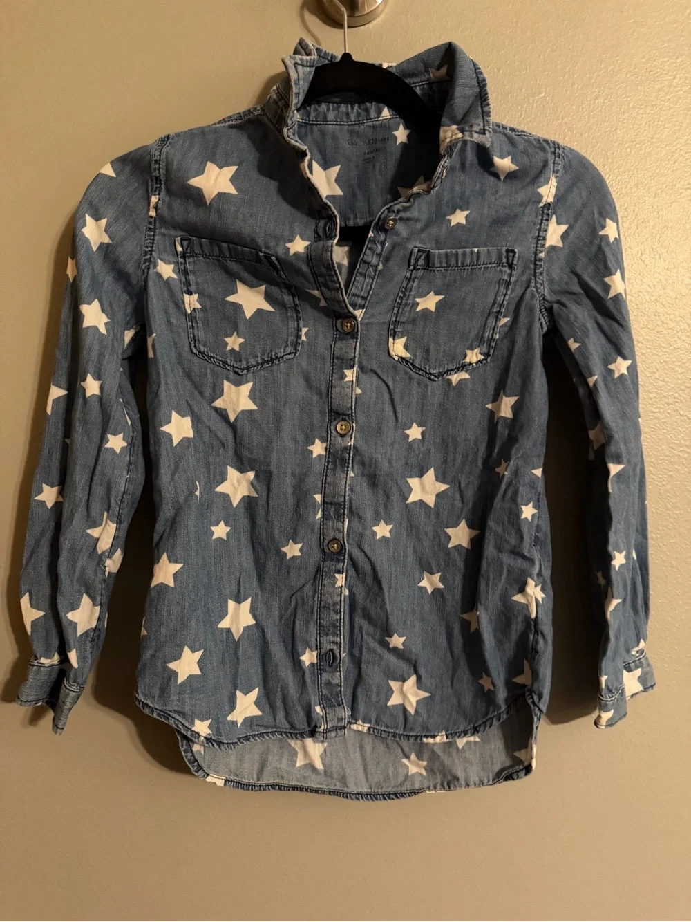 GAP Blue Denim-Look Button-Down Shirt with White Stars